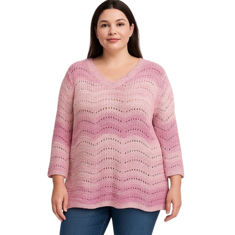 Lane Bryant Pink Ombre Chevron Knit Sweater Plus Size 18/20 Lightweight Pullover